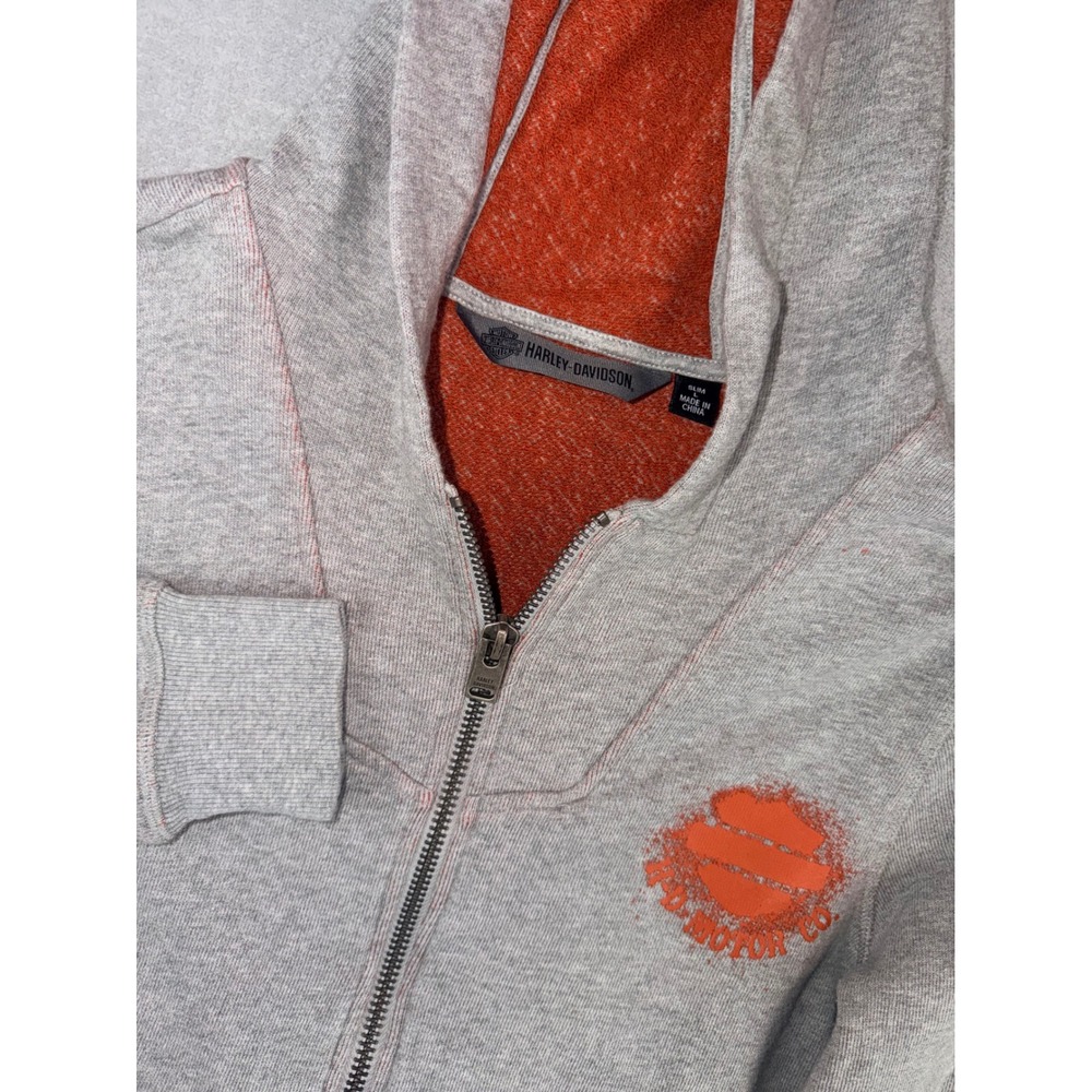 Harley-Davidson Mens Large Slim Fit Zip Up Hoodie Gray Orange True Legend
